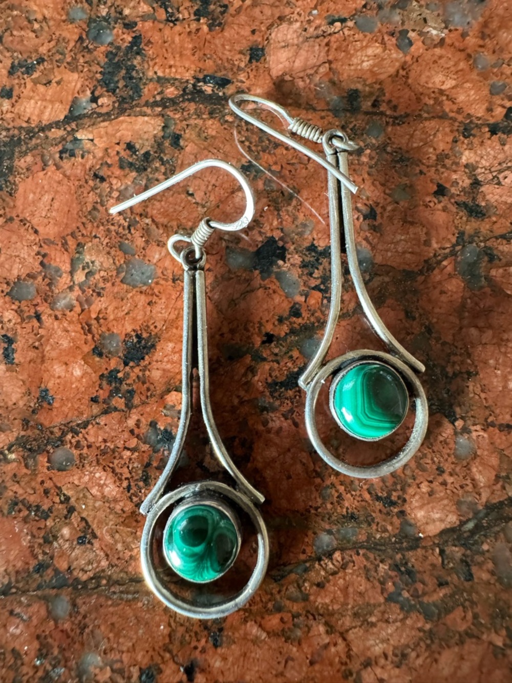 925 Sterling Silver Green Malachite Drop Earrings